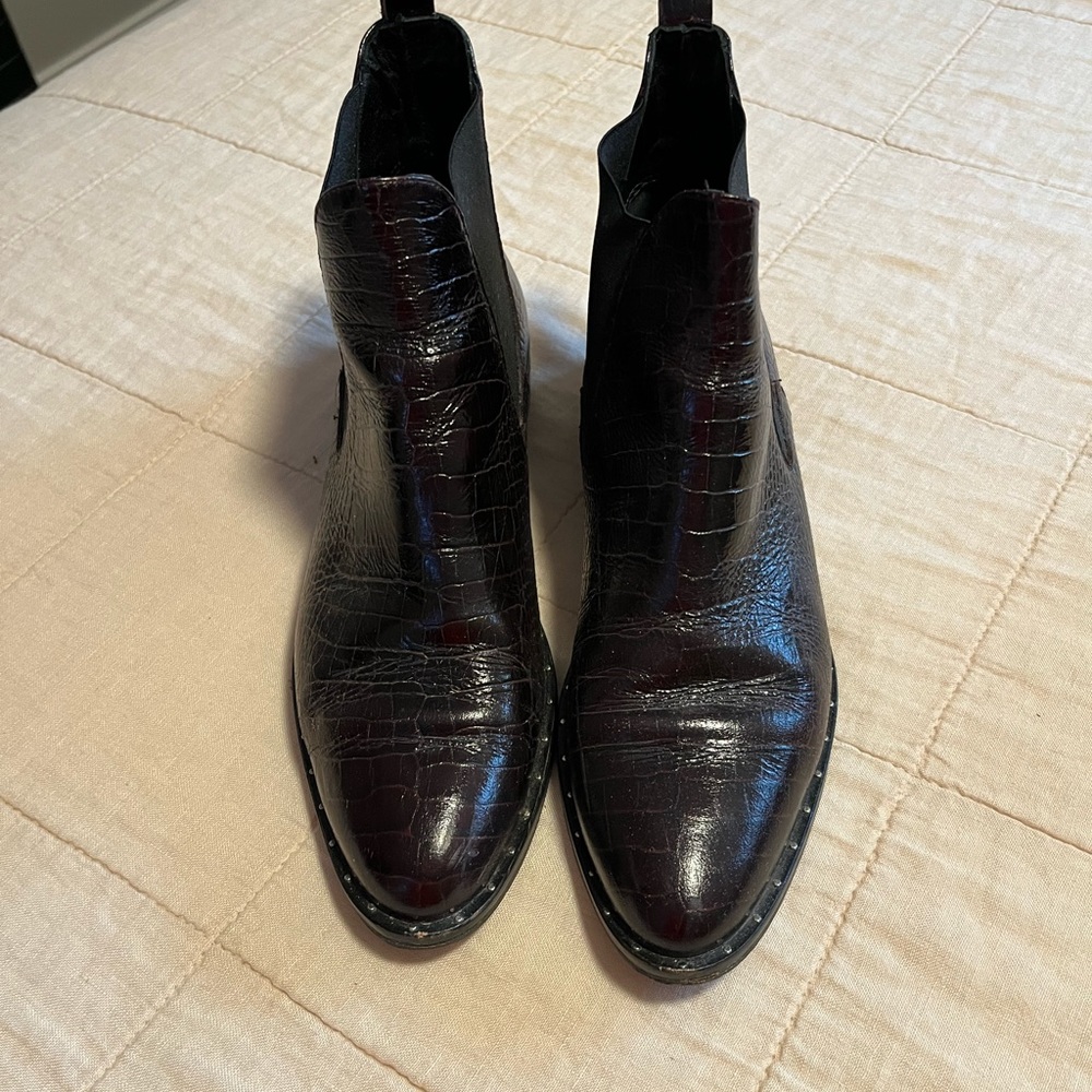 Freda Salvador Black Croc-Embossed Ankle Boots